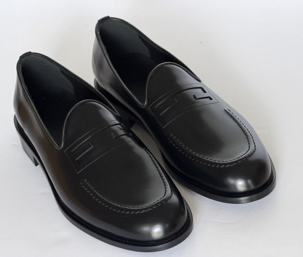 Fendi FF Penny Loafers Black Calf Leather Men 10 US (9 Fendi) 7D1645 NIB $1050